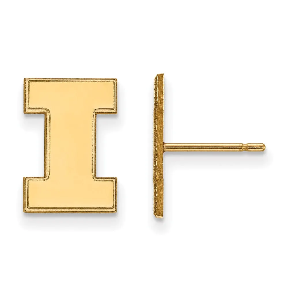 14k Yellow Gold University of Illinois Small Initial I Post Earrings