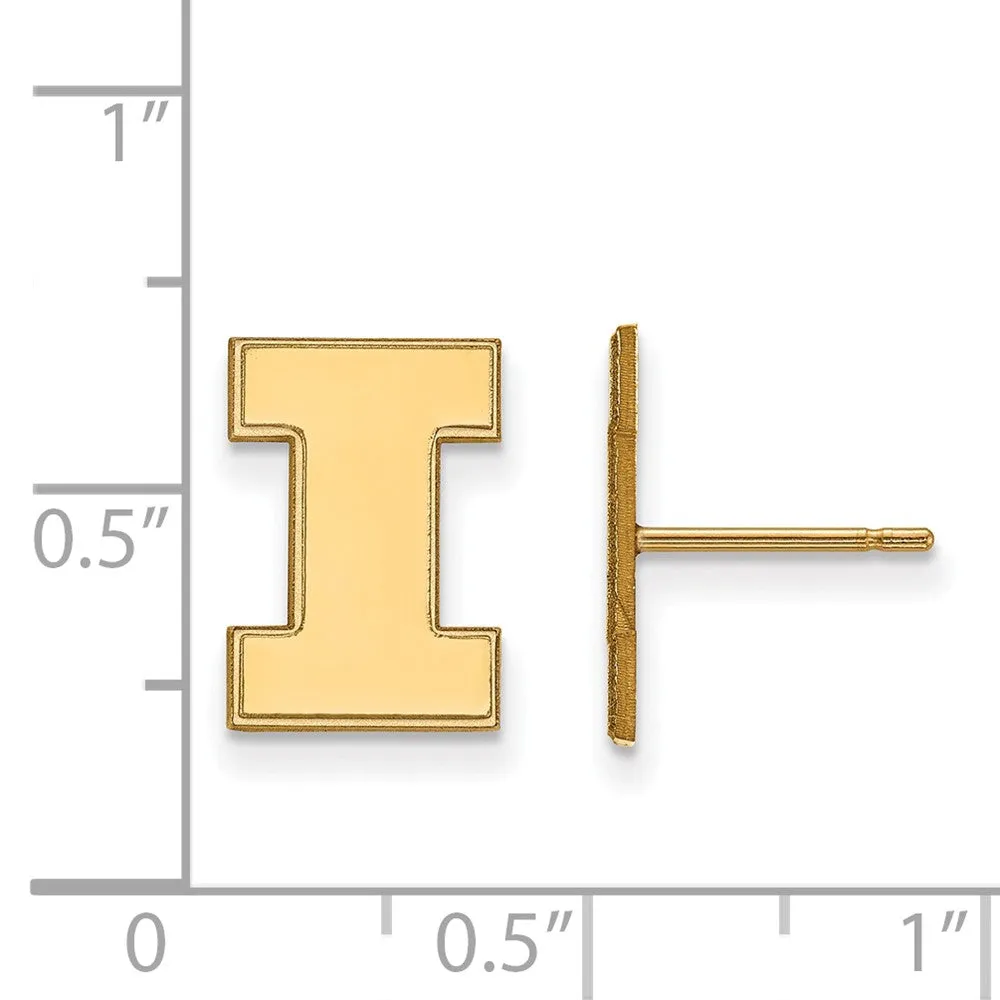 14k Yellow Gold University of Illinois Small Initial I Post Earrings