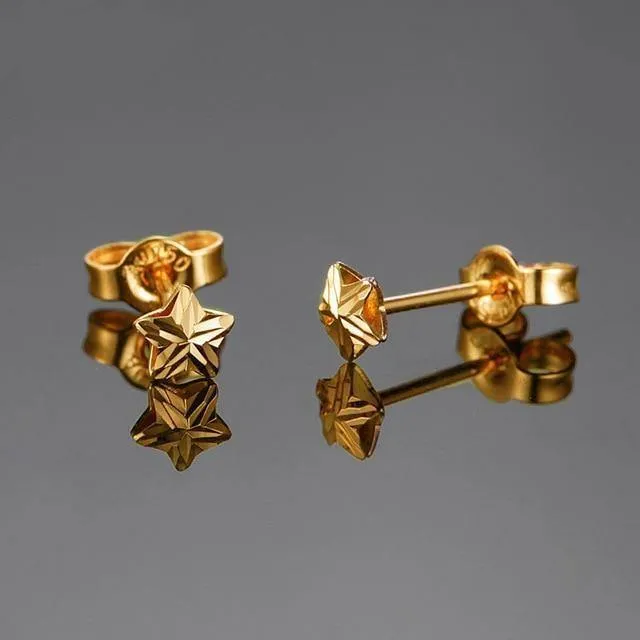 18K Tri-Gold Star Stud Earrings