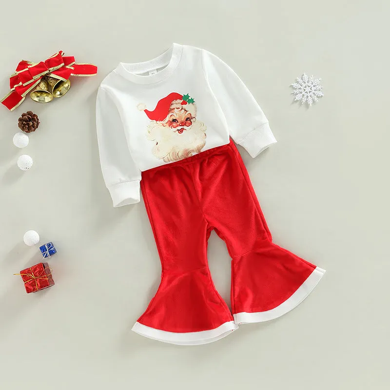 2 Pieces Set Baby Kid Girls Christmas Cartoon Print Tops And Solid Color Pants Wholesale 23101522