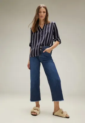 344152- Satin Stripe Blouse-Deep Blue- Street One