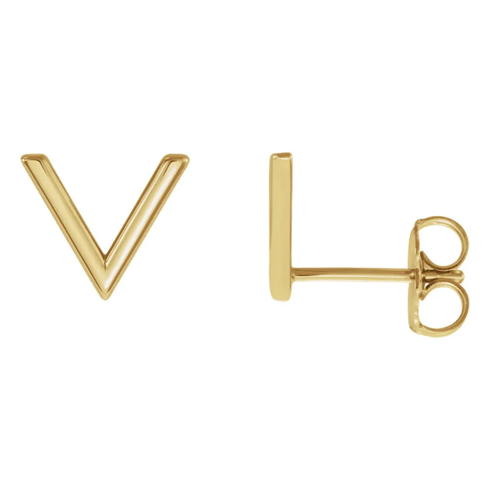 8 x 9mm (3/8 Inch) Polished 14k Yellow Gold Small 'V' Post Earrings