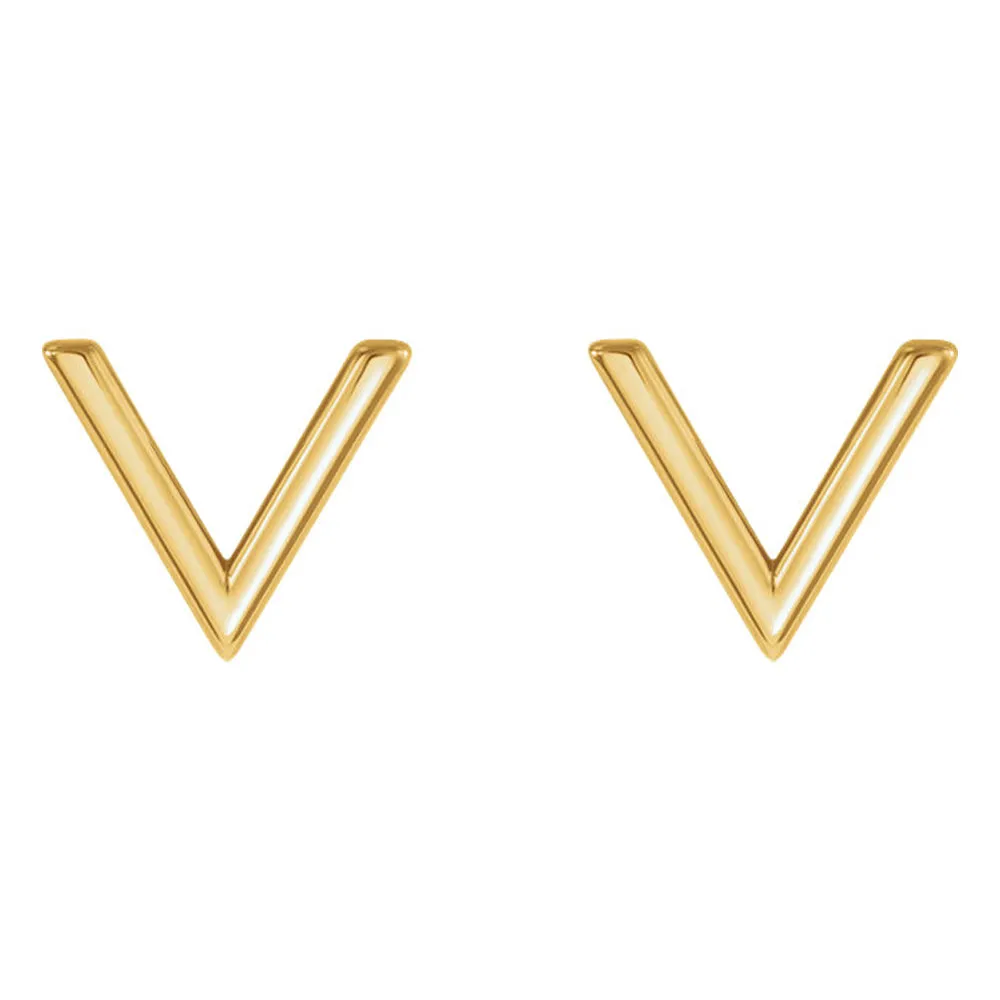 8 x 9mm (3/8 Inch) Polished 14k Yellow Gold Small 'V' Post Earrings