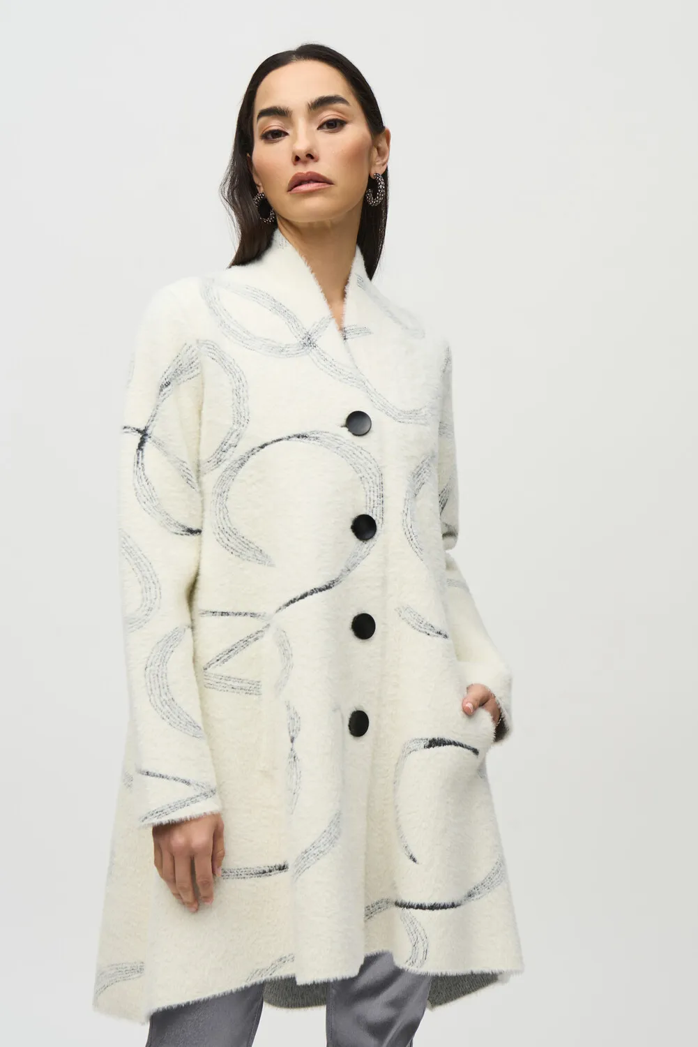 Abstract Jacquard Sweater Coat Style 244930