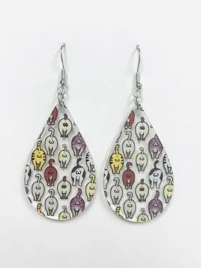 Acrylic Teardrop Multi Cats Butts Print Earrings