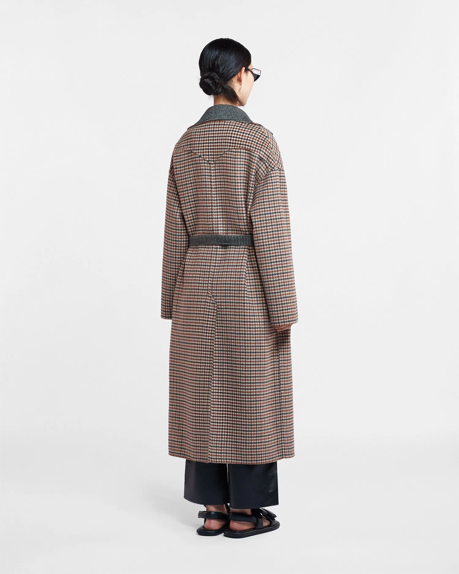 Alamo - Wool Silk Blend Robe Coat - Reversible Check