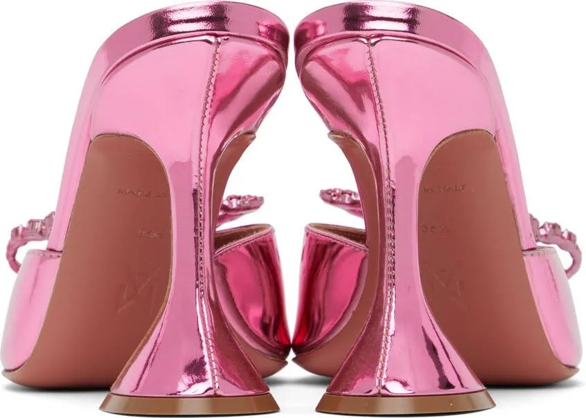 Amina Muaddi Pink Rosie Slipper Heeled Sandals