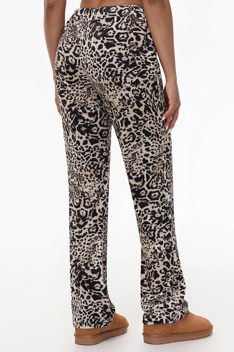 Animal Print Small Bling Velour Track Pants