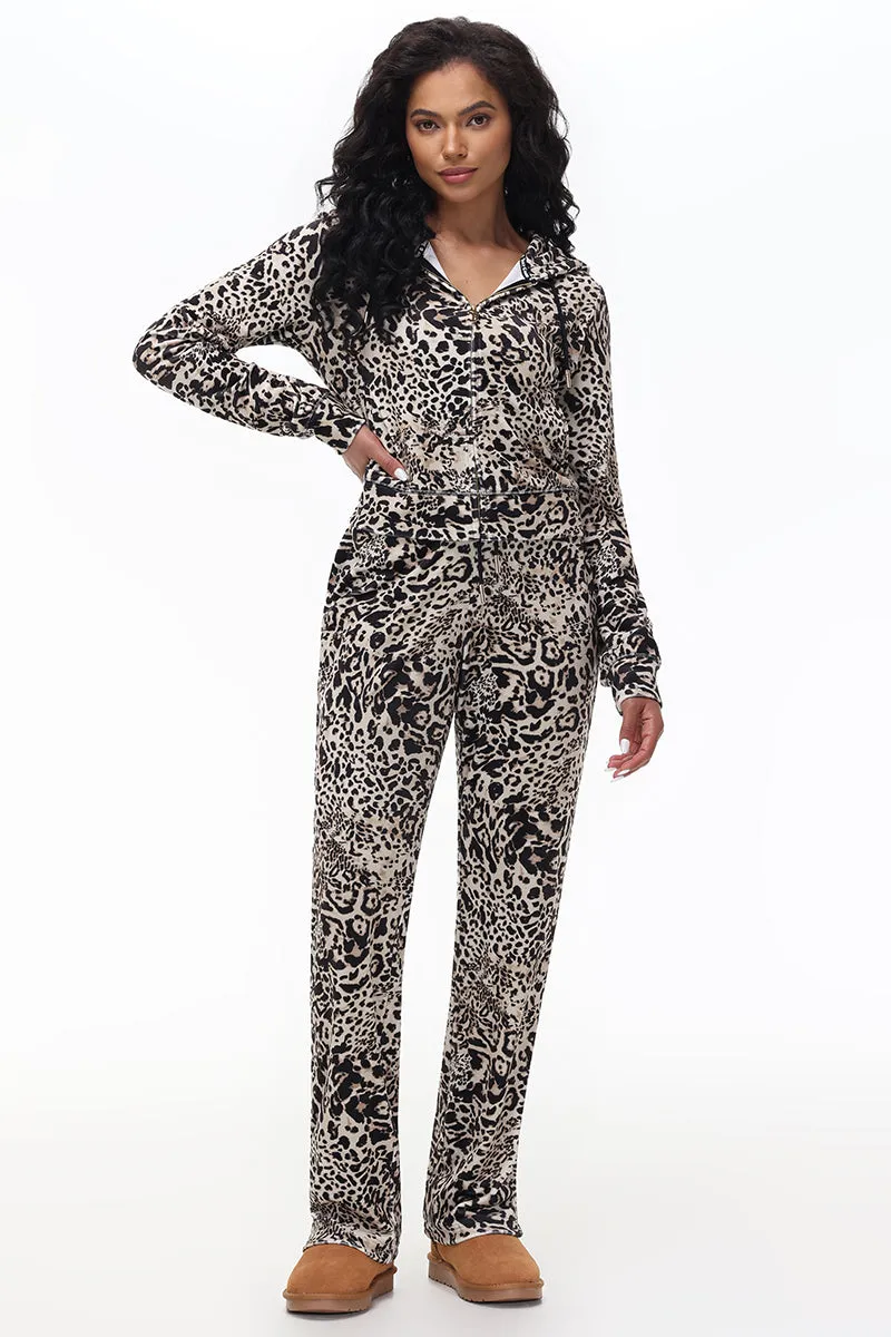 Animal Print Small Bling Velour Track Pants