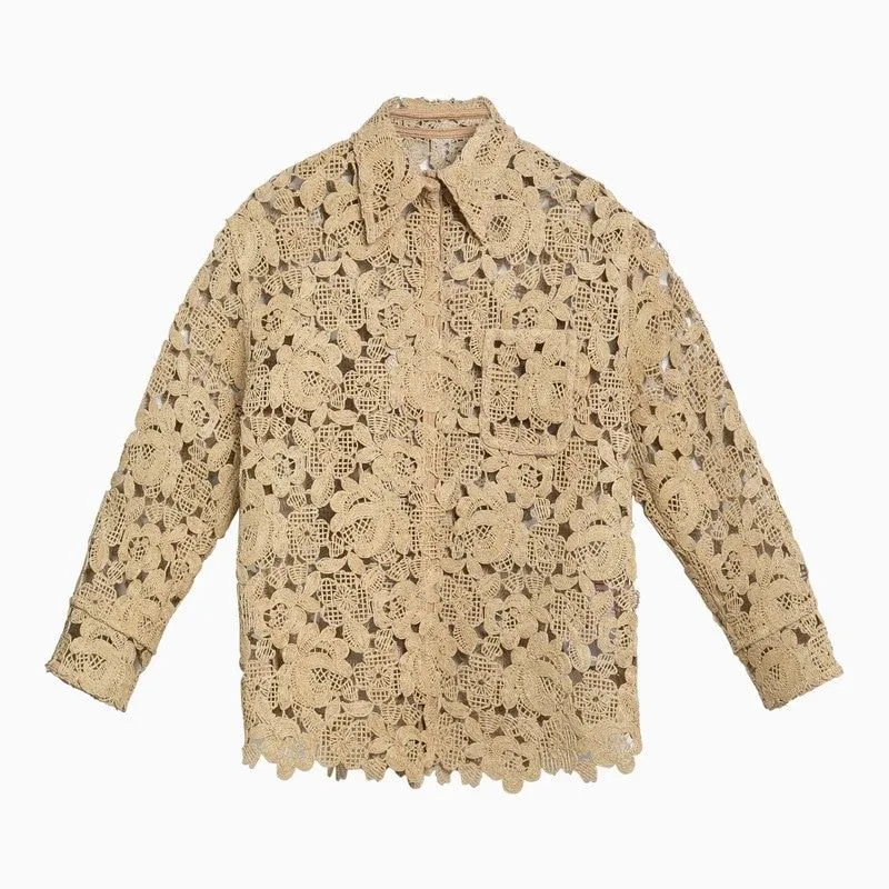 BEIGE RAFFIA PERFORATED SHIRT JACKET