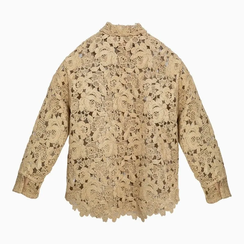 BEIGE RAFFIA PERFORATED SHIRT JACKET