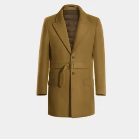 Camel Belted Peak Lapel Chesterfield Coat