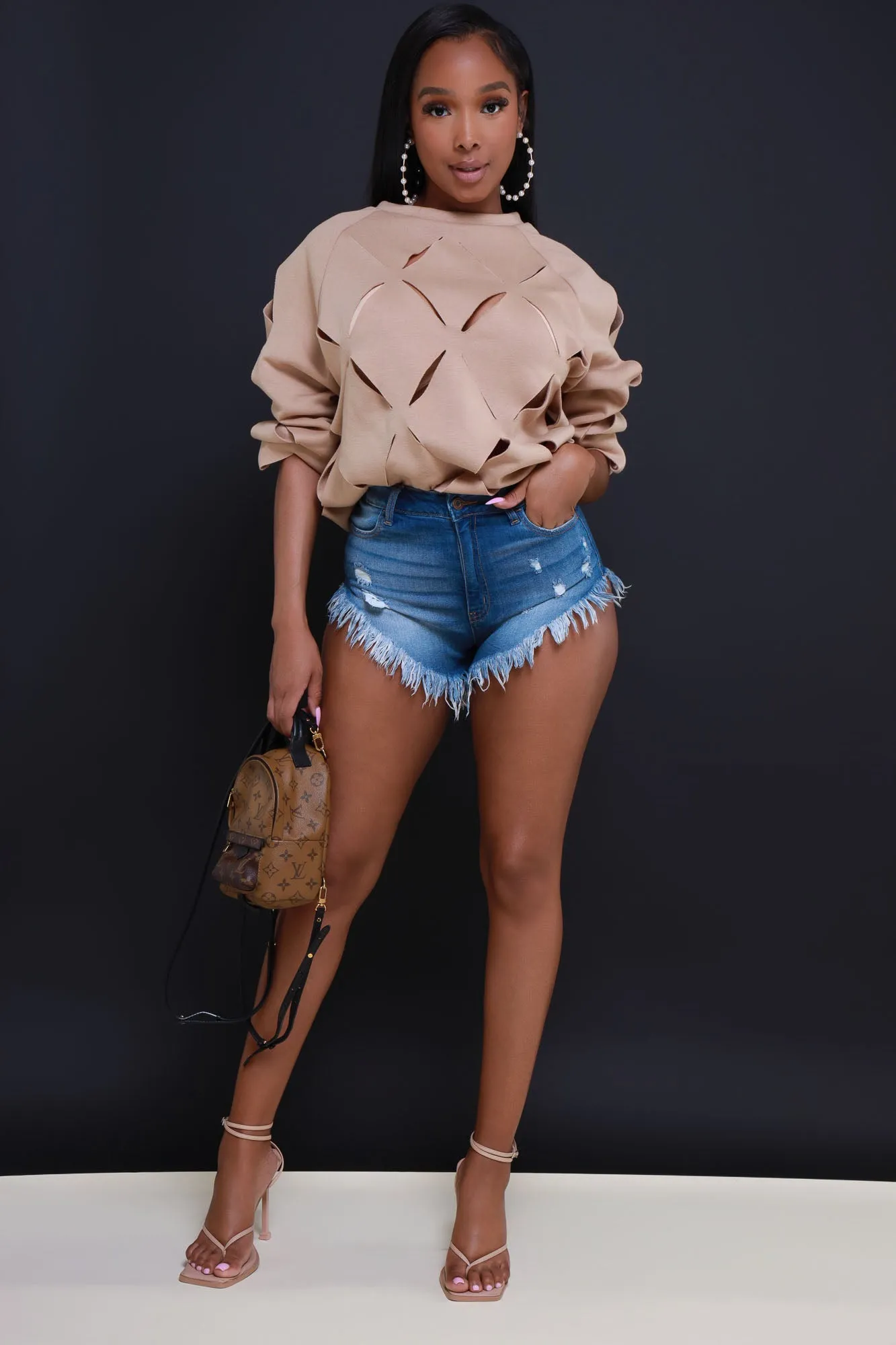 Cross Me Oversized Cut Out Sweatshirt - Taupe