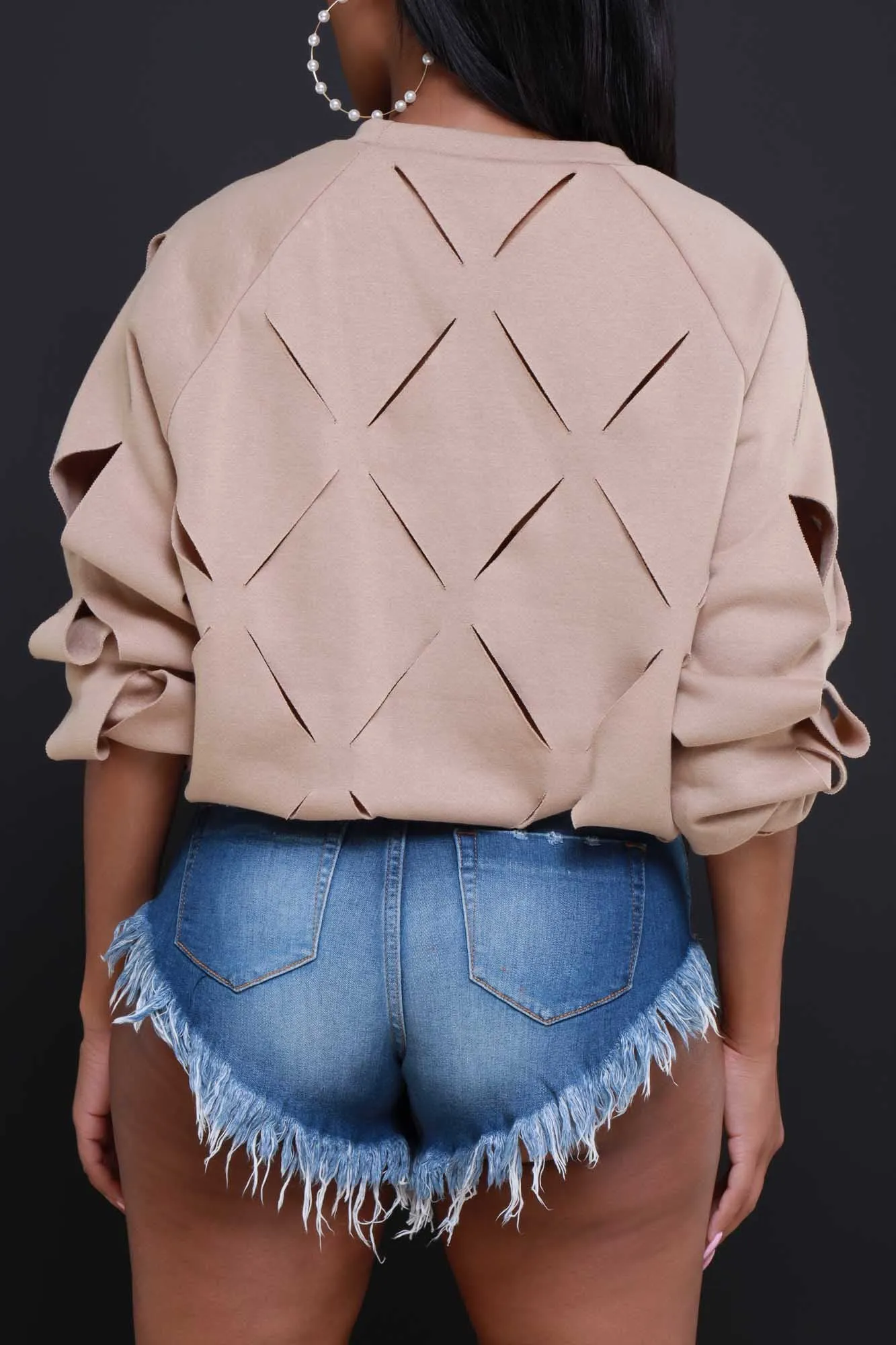 Cross Me Oversized Cut Out Sweatshirt - Taupe