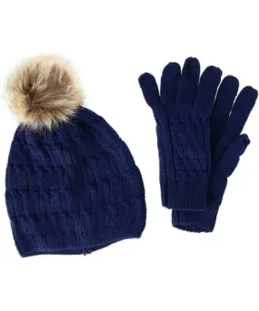 CTM Women's Knit Beanie Hat with Pom and Matching Gloves Set