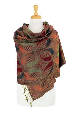 DBA18-22 Grey & Wine Paisley Print Pashmina Scarf