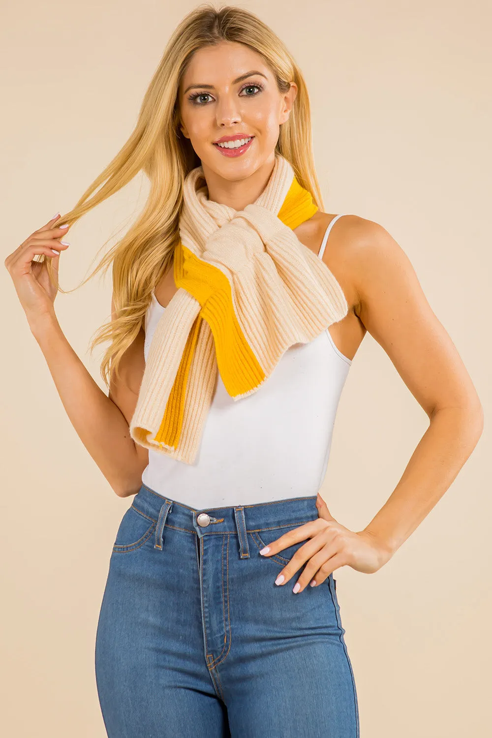 GAO4218 Two Tone Knit Scarf with/Loop