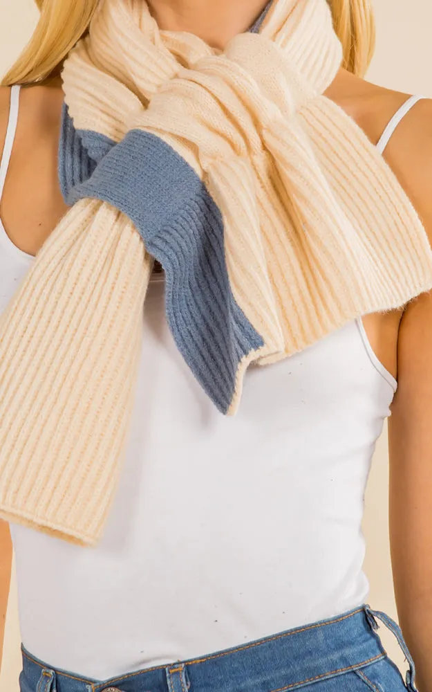 GAO4218 Two Tone Knit Scarf with/Loop