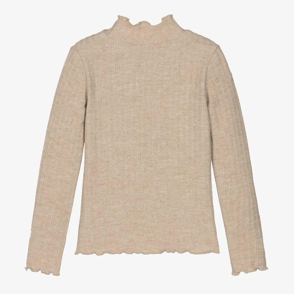 Girls Beige Ribbed Sweater