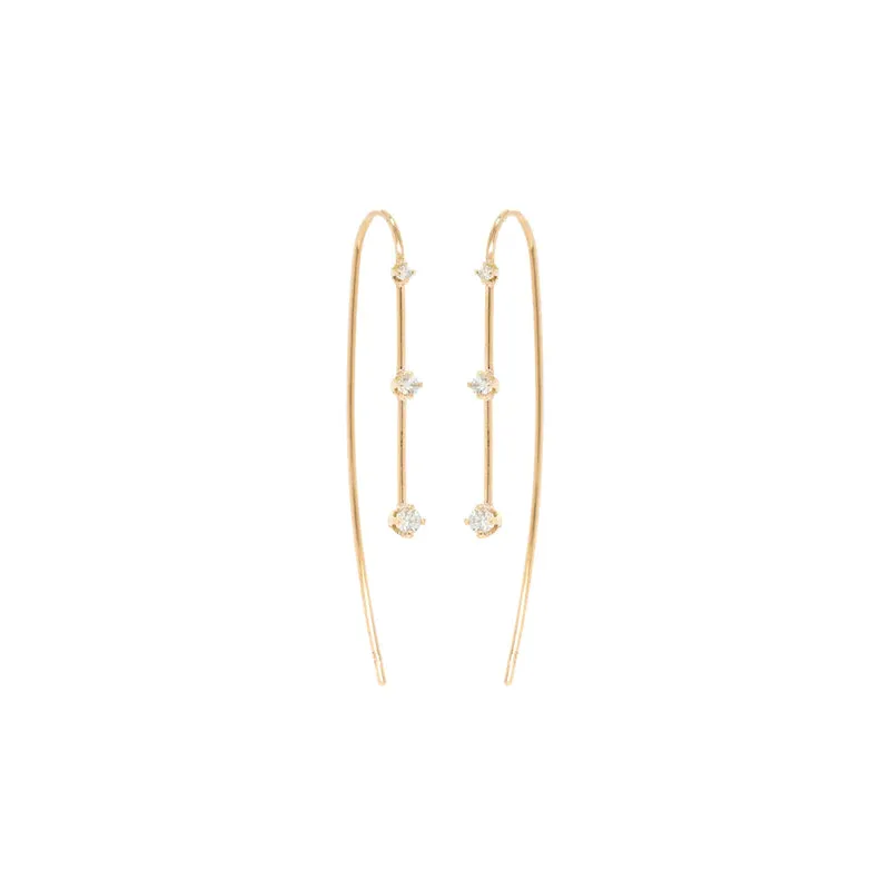 Graduating Three Prong Diamond Wire Hook Earrings