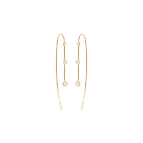 Graduating Three Prong Diamond Wire Hook Earrings