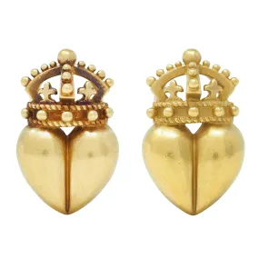 Kieselstein Cord 1987 18 Karat Yellow Gold Crown & Heart Vintage Earrings