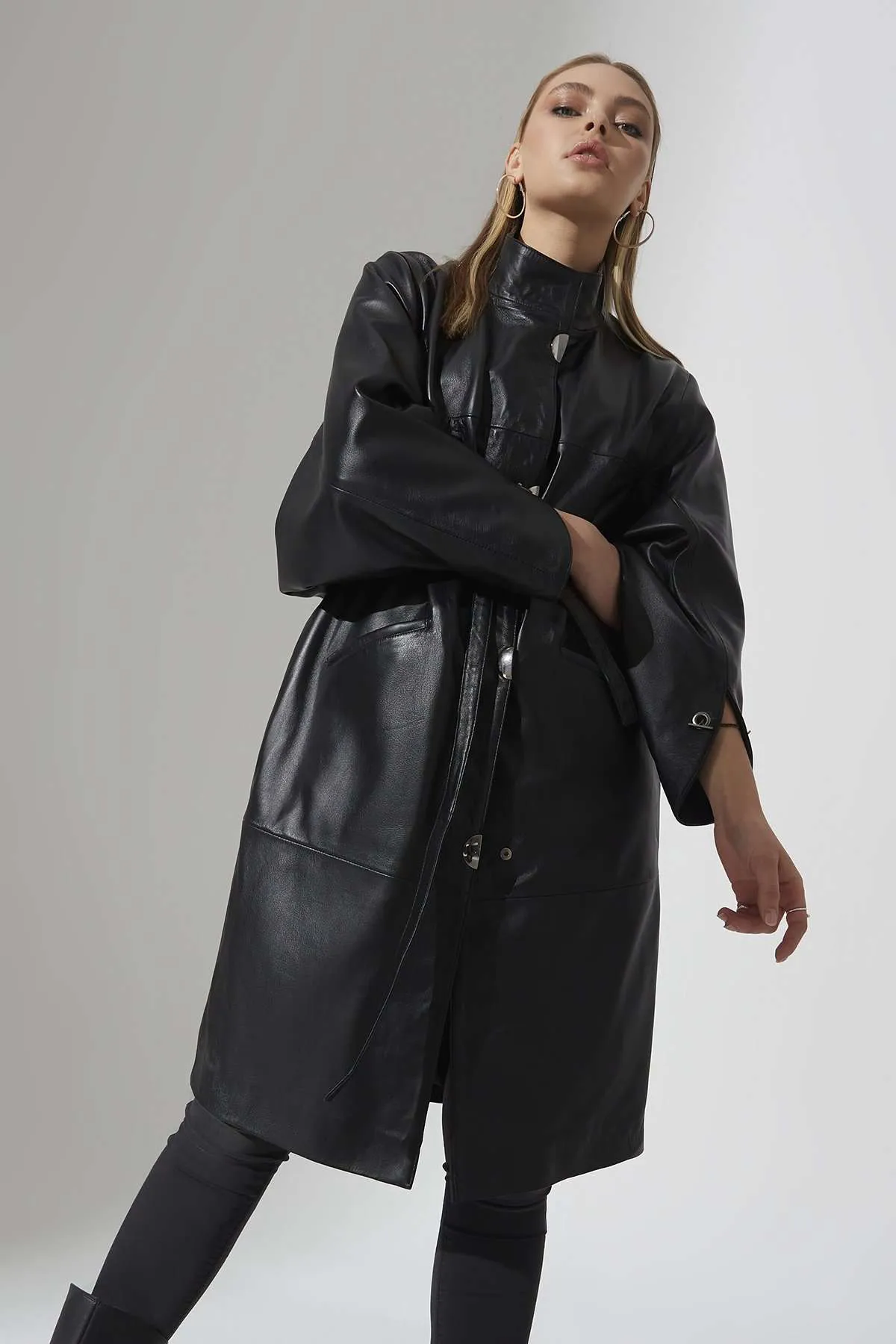  Ladies 3/4 Oversized Leather Coat