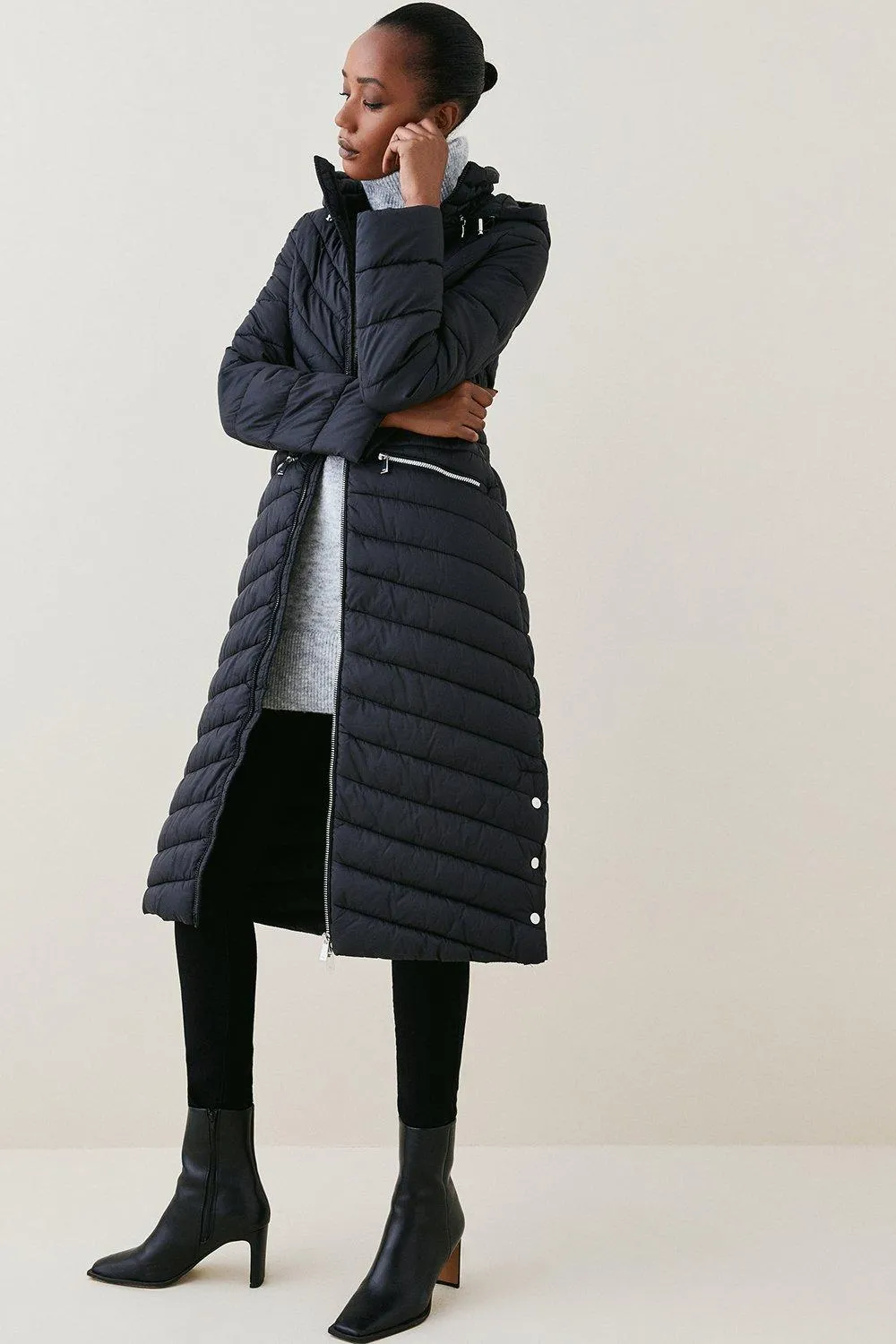 Lightweight Puffer Packable Longline Coat | Karen Millen