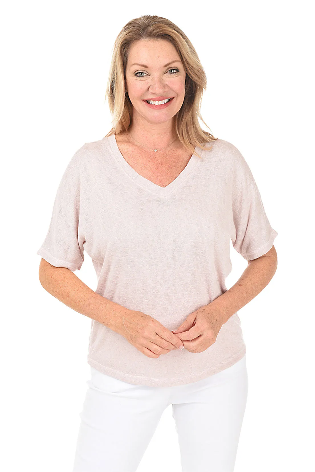 Lightweight V-Neck Short Sleeve Sweater