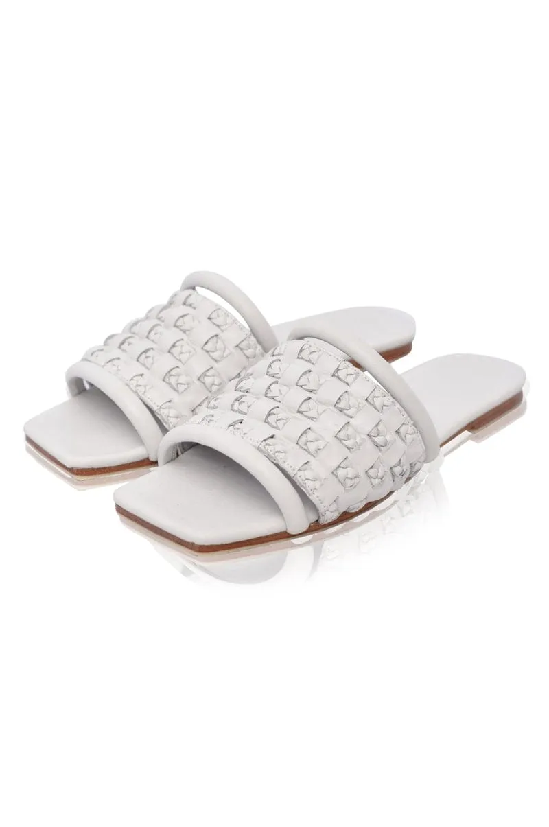 Majorca Leather Slides in Pure White