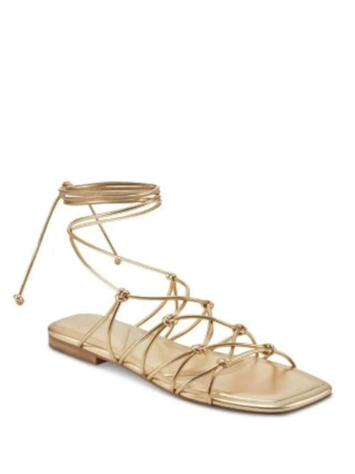 MARC FISHER LTD Womens Gold Ankle Wrap Knotted Strappy Padded Monnie Square Toe Lace-Up Gladiator Sandals Shoes M