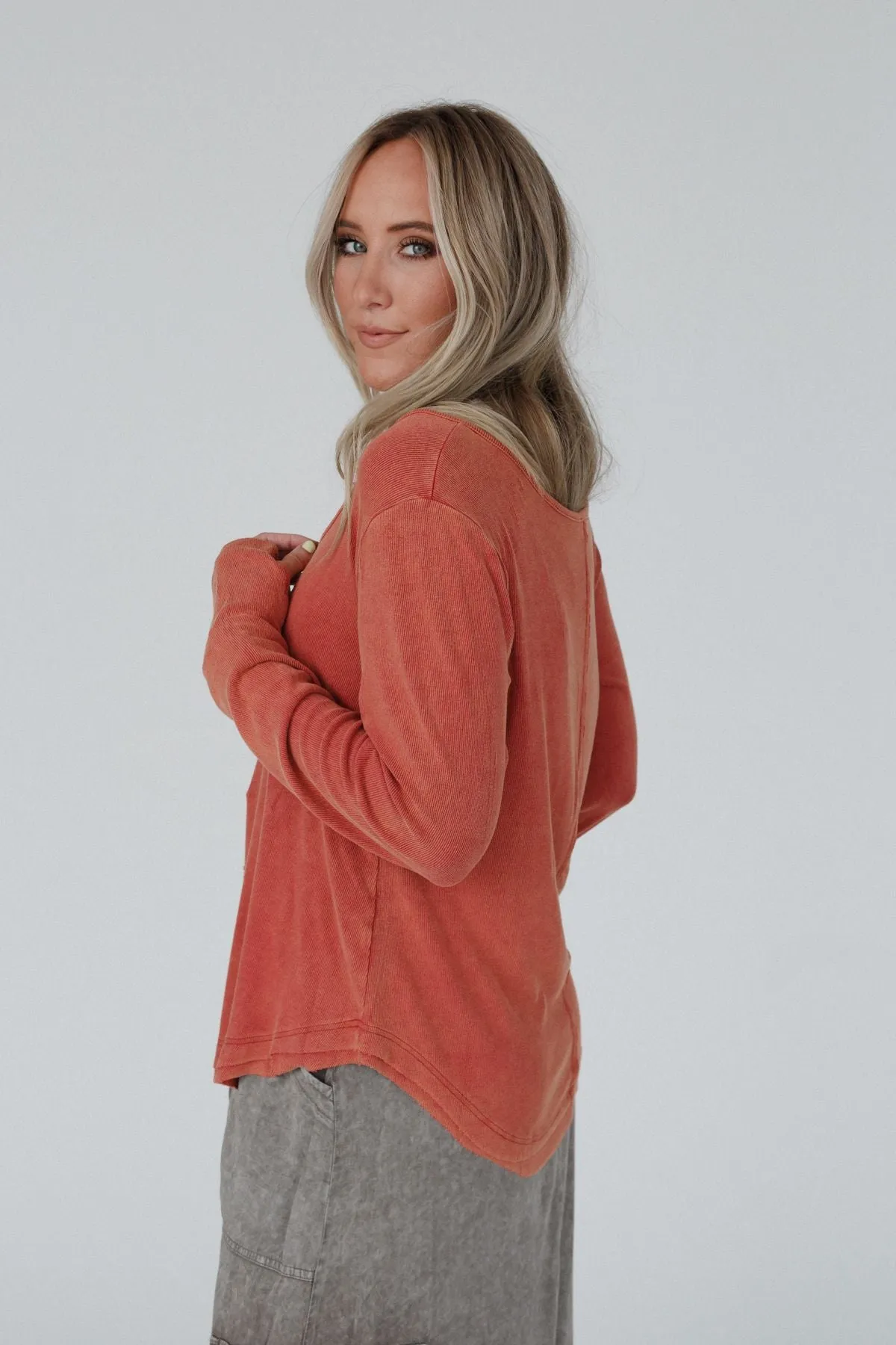 Mazy Ribbed Top - Orange