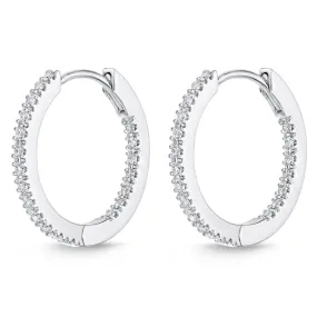 Memoire 18k White Gold Oval Hinged Diamond Hoop Earrings