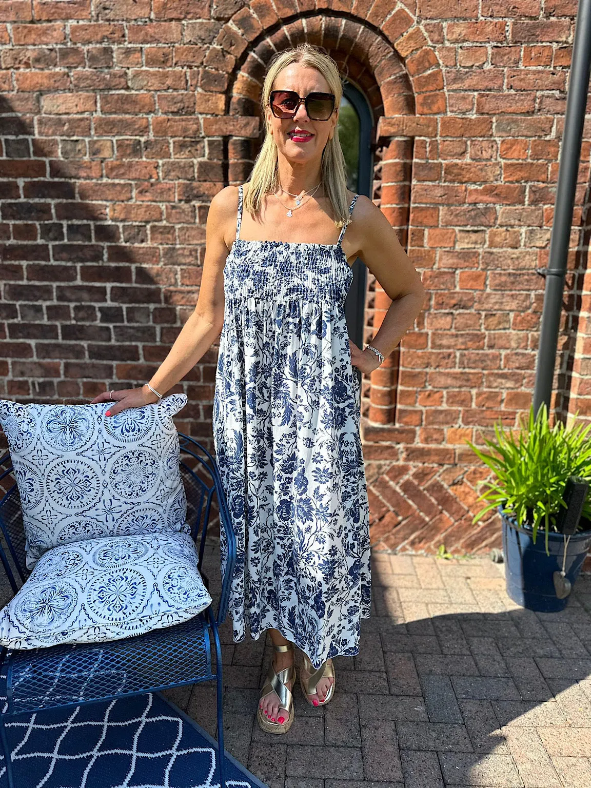 Navy Nature Print Summer Dress Davina