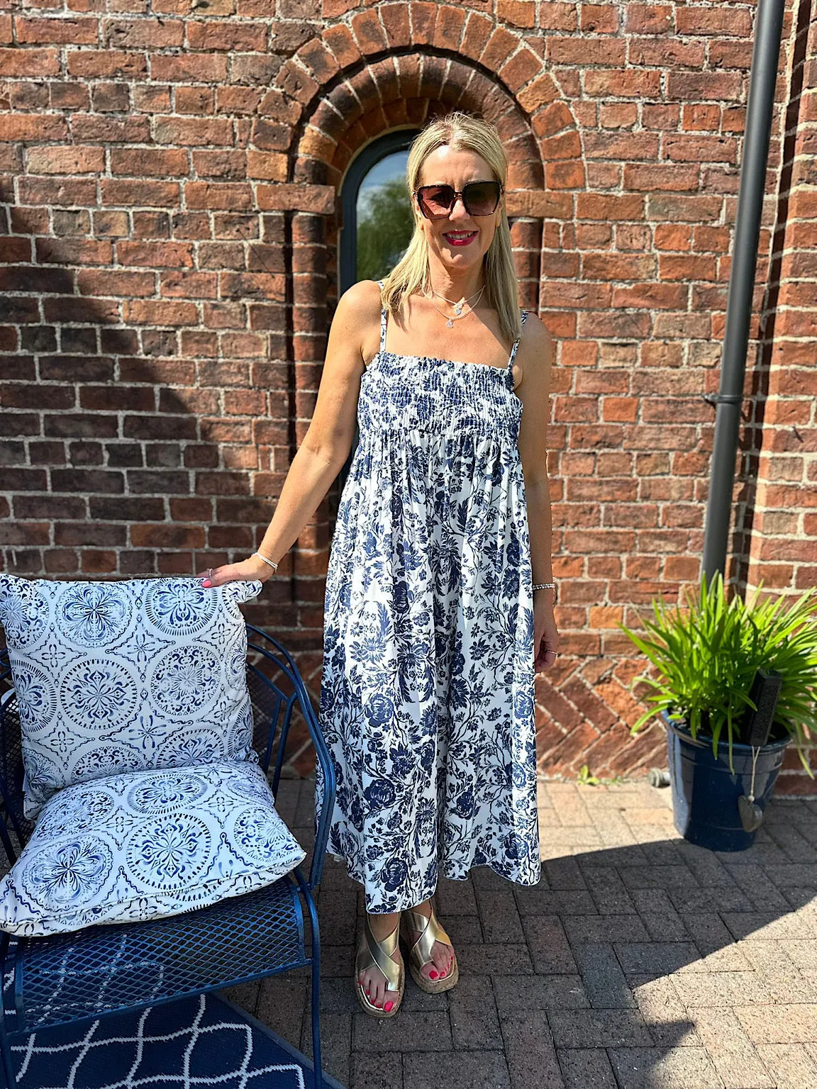 Navy Nature Print Summer Dress Davina