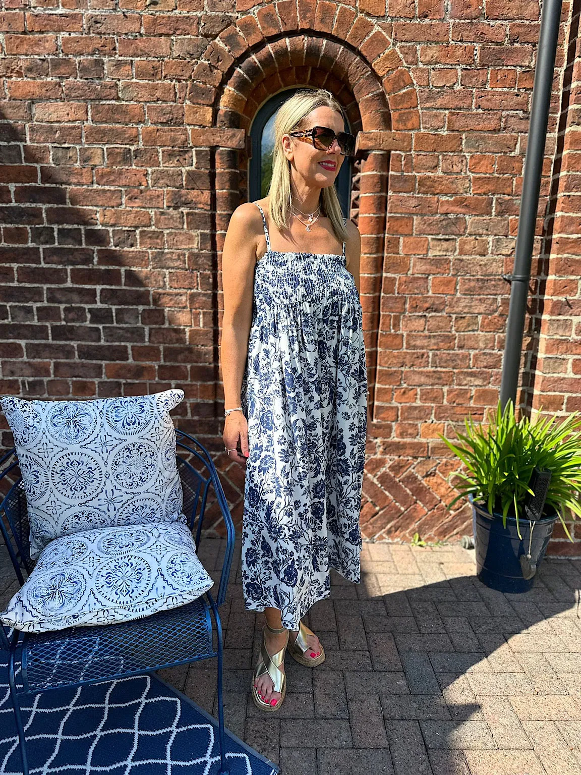 Navy Nature Print Summer Dress Davina