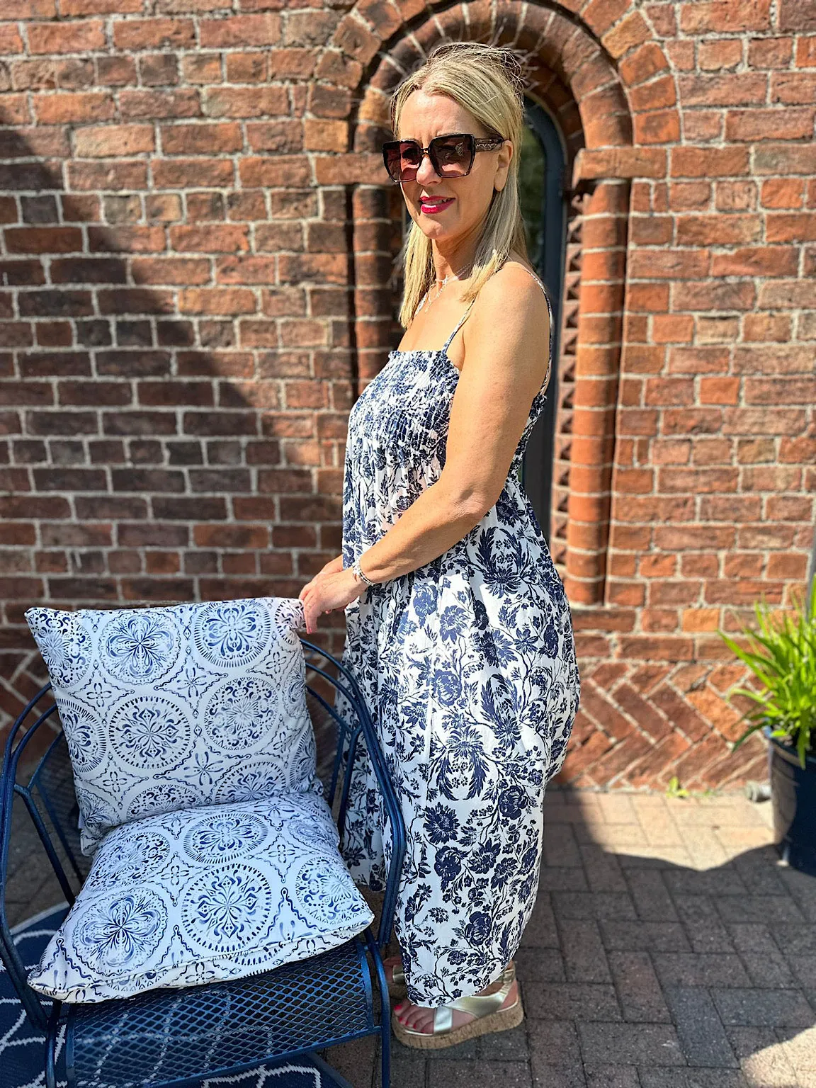 Navy Nature Print Summer Dress Davina