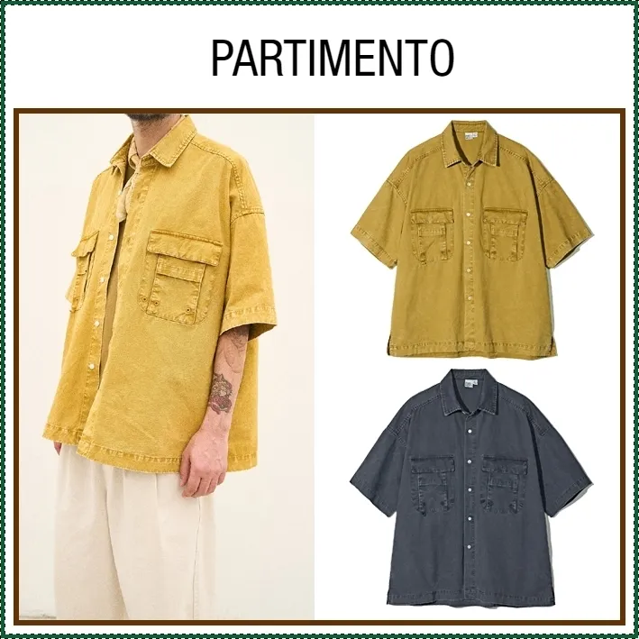 PARTIMENTO  |Street Style Plain Cotton Short Sleeves Shirts