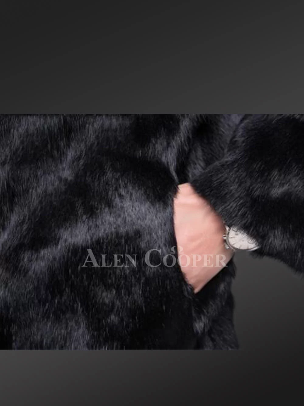 Rabbit Fur Coat in Black with Hood