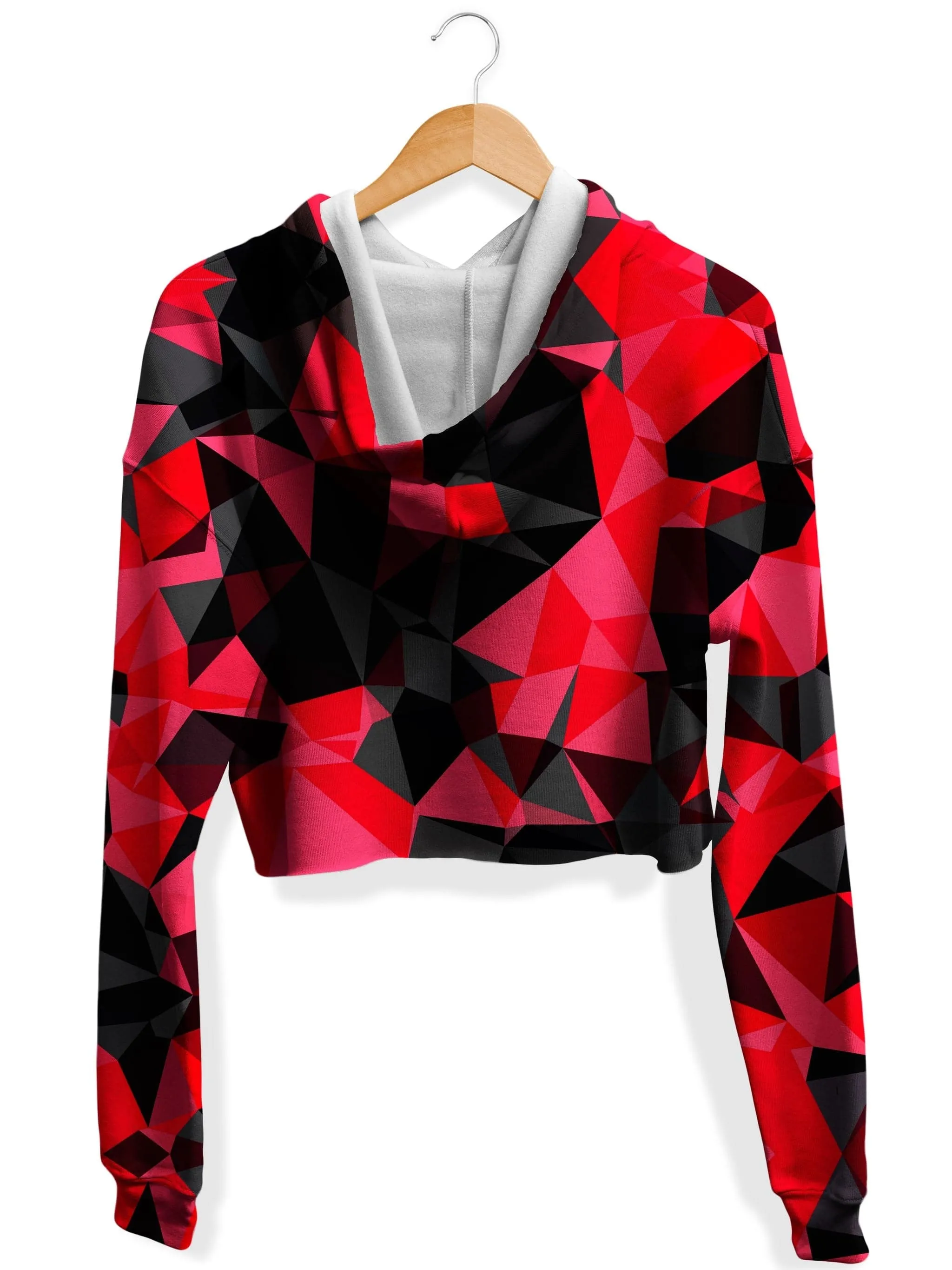 Red and Black Geo Fleece Crop Hoodie