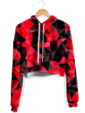 Red and Black Geo Fleece Crop Hoodie