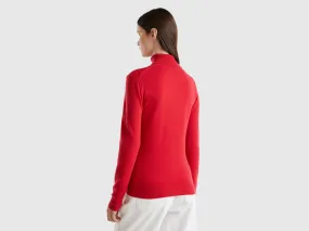 Red plum turtleneck sweater in pure Merino wool - Plum | Benetton