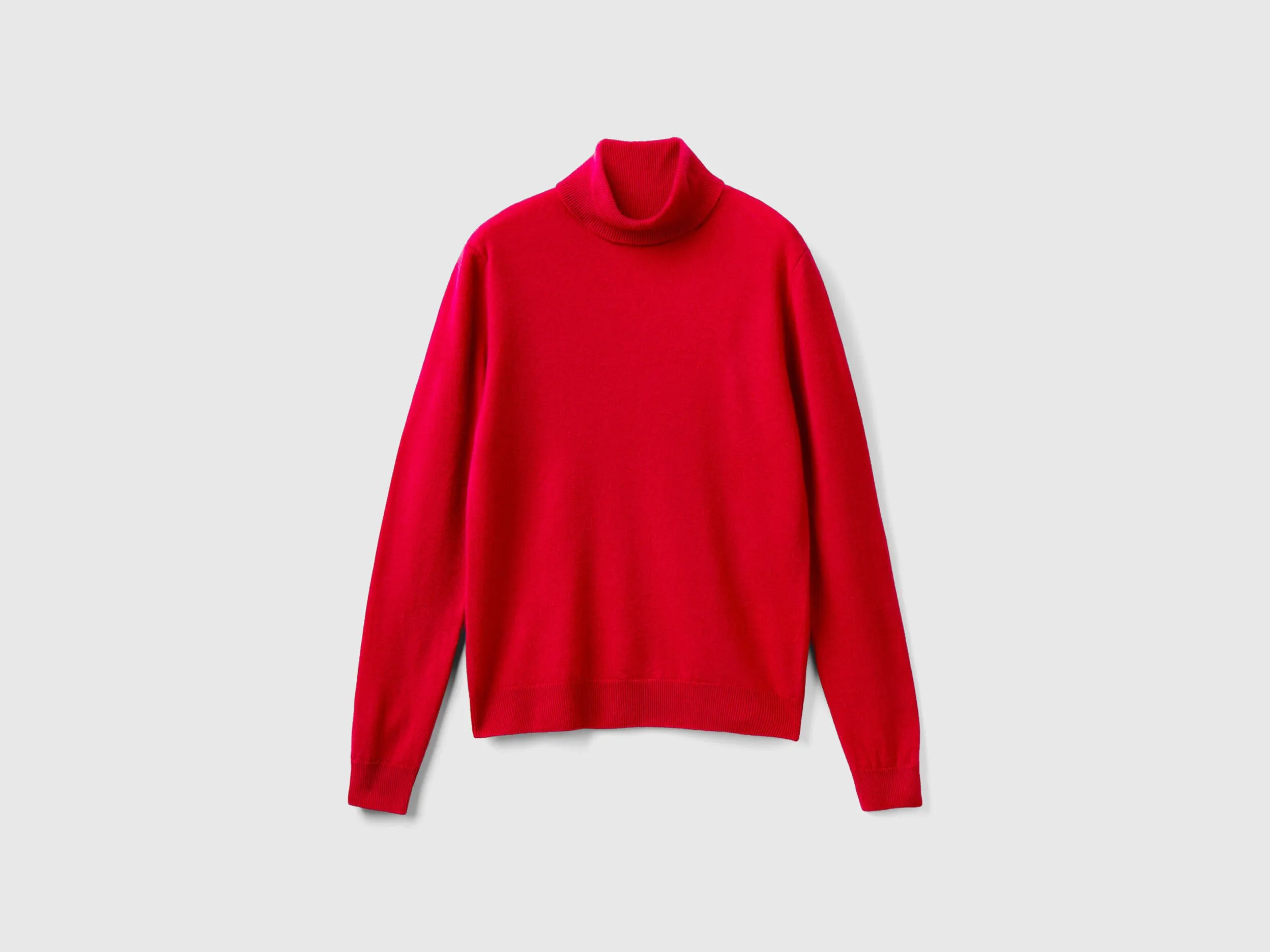 Red plum turtleneck sweater in pure Merino wool - Plum | Benetton