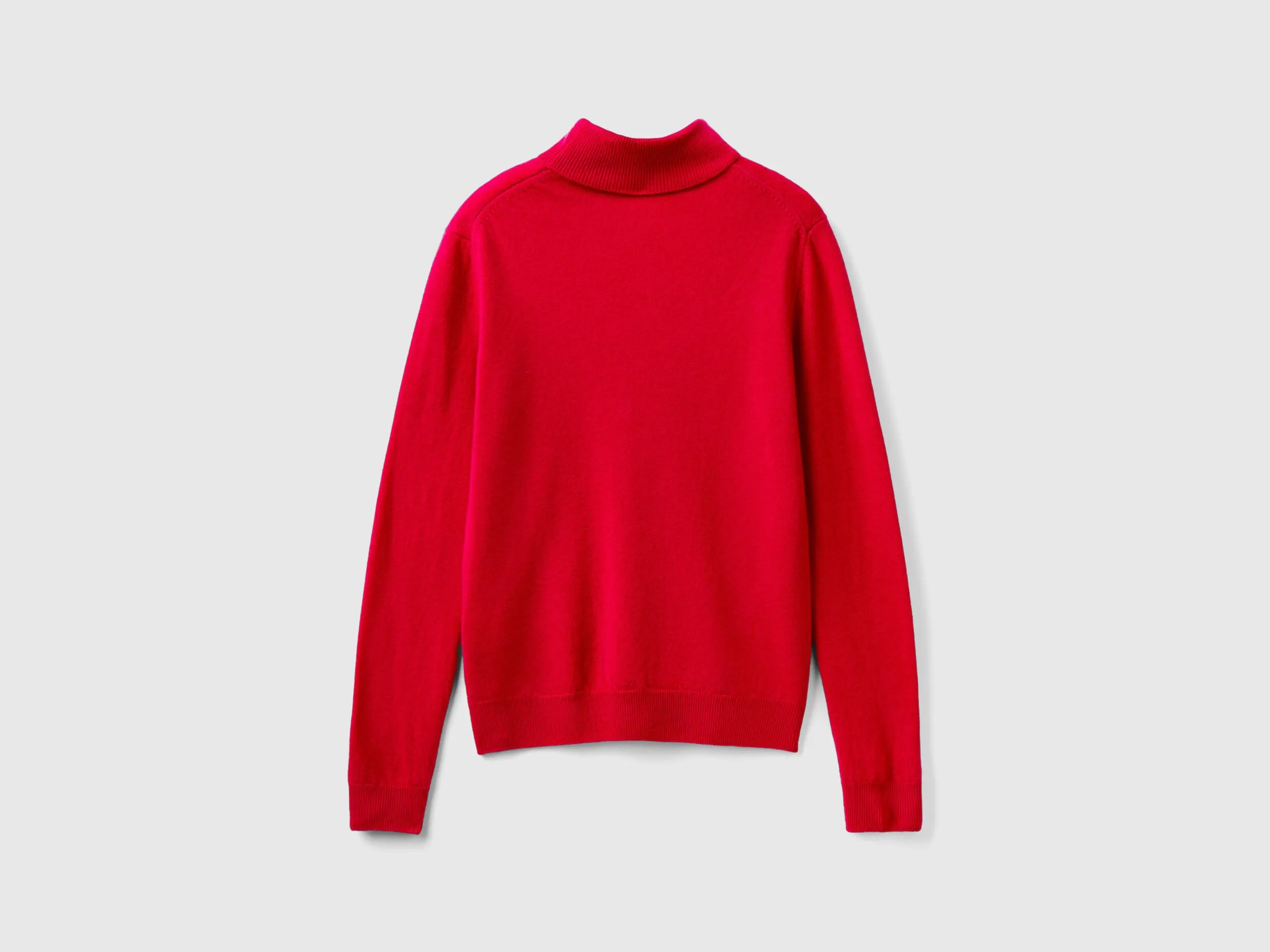 Red plum turtleneck sweater in pure Merino wool - Plum | Benetton