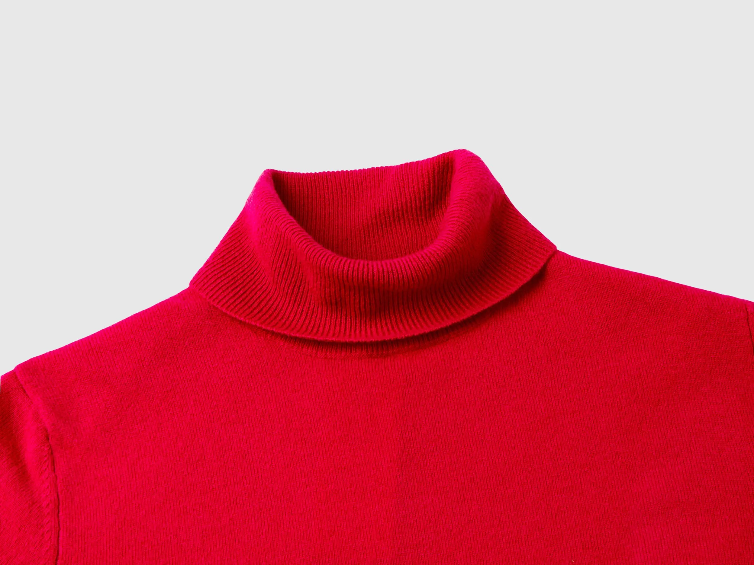 Red plum turtleneck sweater in pure Merino wool - Plum | Benetton