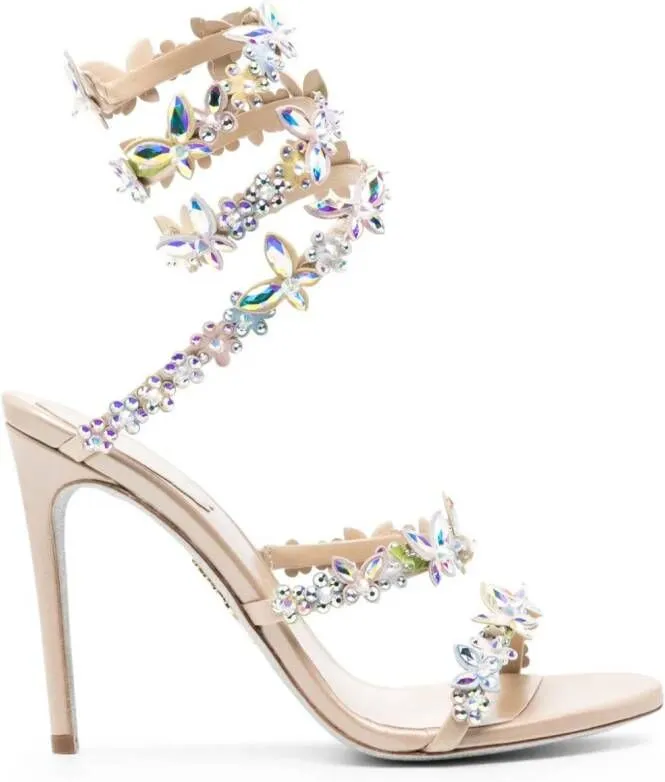 René Caovilla Eden 105mm crystal sandals Neutrals