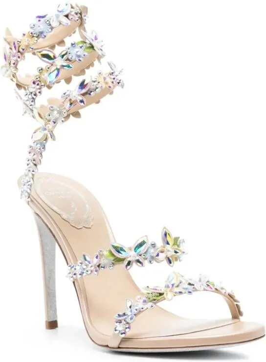 René Caovilla Eden 105mm crystal sandals Neutrals