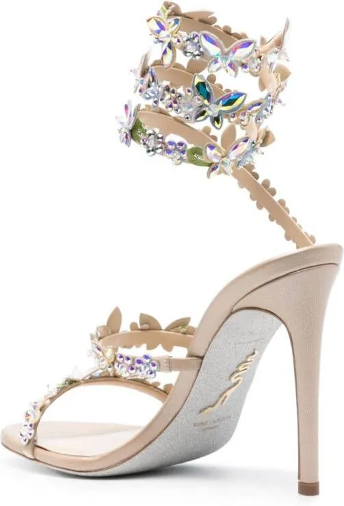 René Caovilla Eden 105mm crystal sandals Neutrals