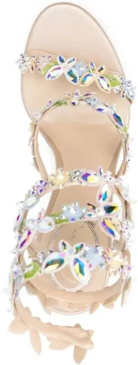 René Caovilla Eden 105mm crystal sandals Neutrals