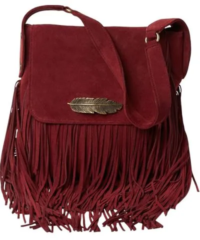 Rien by Penny Vomva Women's Red La Gitane Fringes Bag Burgundy Suede